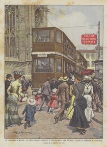 De Lente In Milaan, De Menigte Bestormt De Trams Van Monza Om De Zondag Op Het Platteland Door Te Brengen
