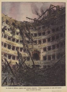 La Scala van Milaan getroffen door vijandelijke bommen