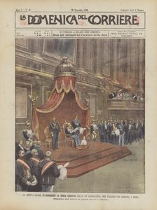 De koninklijke zitting, opening van de derde zitting van de XXe legislatuur, in het Senaatspaleis in Rome door Achille Beltrame