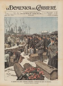 De ramp in de kolenmijnen van Courrières, de zegening van de doodskisten op de begraafplaats