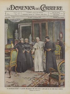Het herstel van Pius X, de paus zet zijn eerste stappen in aanwezigheid van zijn zusters