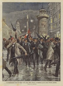 De demonstratie tegen de Italianen op het Maria Theresa-plein in Innsbruck voor de nieuwe juridische faculteit door Achille Beltrame