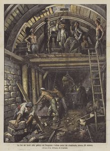 Het einde van de werkzaamheden aan de Simplontunnel, de laatste steen van de binnenbekleding (18 oktober)