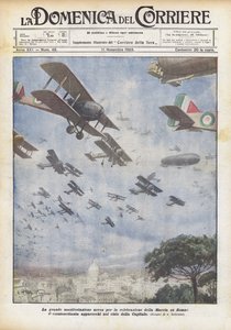 De grote luchtmanifestatie voor de viering van de Mars op Rome door Achille Beltrame