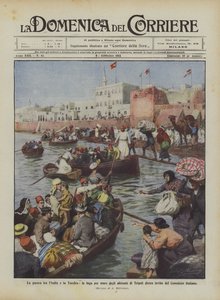 De oorlog tussen Italië en Turkije, de vlucht over zee van de inwoners van Tripoli op uitnodiging van