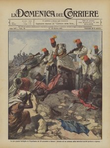 De grootste slag in Tripolitanië op 20 september in Zanzur, rond een kanon van door Achille Beltrame