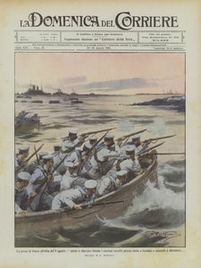 De inname van Zuara bij zonsopgang op 5 augustus, de eerste die landden waren de matrozen die bij de kust werden aangevallen