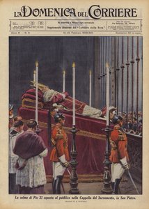 Het lichaam van Pius XI tentoongesteld aan het publiek in de Sacramentskapel, in Sint-Pieter