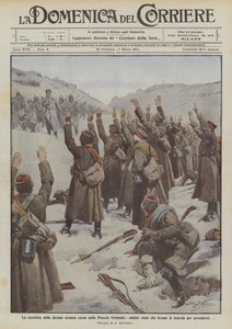 De nederlaag van het tiende Russische leger in Oost-Pruisen, Russische soldaten steken hun handen op om zich over te geven