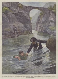 De slachtoffers van de plicht, een carabinier die, om een ontsnapte dief te grijpen, met hem verdrinkt, nabij Pallanza door Achille Beltrame
