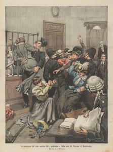 De amazones van het stemrecht verdreven door politieagenten uit de zalen van het Westminster Palace door Achille Beltrame