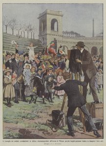De families van de strijdende soldaten in Afrika gefilmd in de Arena van Milaan zodat ze daar ?