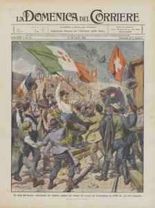 De feesten van de arbeid, enthousiasme van de Italiaanse mijnwerkers voor de tunnel van de Lötschberg door Achille Beltrame