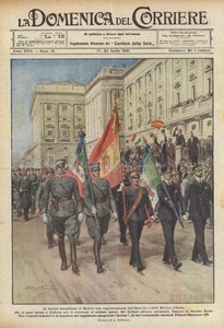 De feestelijke ontvangst van Madrid voor de vertegenwoordigers van het Italiaanse leger en de marine ? door Achille Beltrame