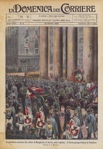 De grootse eerbetonen aan het lichaam van Margherita di Savoia in de hoofdstad door Achille Beltrame