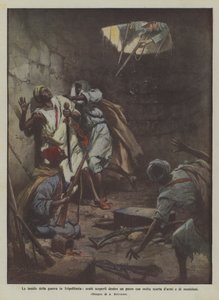 De valstrikken van de oorlog in Tripolitanië, Arabieren ontdekt in een put met veel wapens en munitie door Achille Beltrame