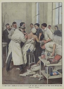De heroïsche moeders, boerin in Ancona die haar huid van haar schouders laat halen om het aan haar kind te geven