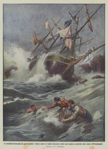 De dodelijke stormen van deze dagen, Russische viermast zeilschip verpletterd op de Engelse kusten