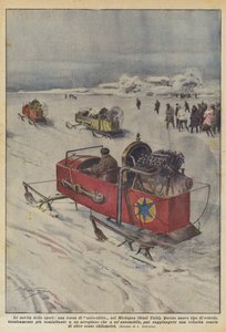 De nieuwigheden van de sport, een race van aerosledes in Michigan (Verenigde Staten) door Achille Beltrame