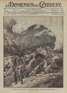 De nieuwe wapens van de geallieerden, een Engelse dreadnought op Duitse posities