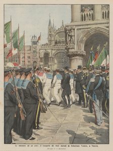 De eerbetuigingen aan een held, het transport van de stoffelijke resten van Sebastiano Veniero, in Venetië door Achille Beltrame