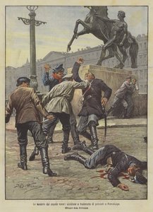 De wraak van het Russische volk, verraderlijke moord op politieagenten in Sint-Petersburg door Achille Beltrame