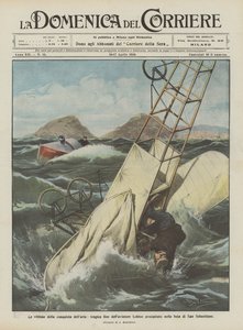De slachtoffers van de verovering van de lucht, tragisch einde van de vliegenier Leblon die neerstortte in de baai van San Sebastian door Achille Beltrame