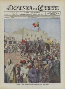De triomfantelijke intocht van generaal Lequio in Zavia, verwelkomd door de inboorlingen door Achille Beltrame