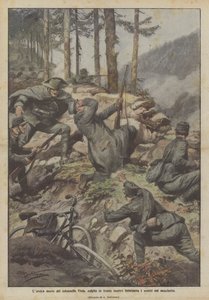 De heroïsche dood van kolonel Viola, geraakt in het voorhoofd terwijl hij de vijanden neerschoot met zijn geweer