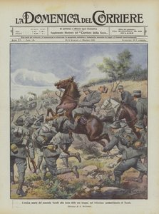 De heroïsche dood van generaal Torelli aan het hoofd van zijn troepen, in de overwinning bij Tecniz door Achille Beltrame