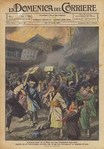 De hel in de straten van Tokio, door een formidabele explosie gevolgd door een hevige brand ? door Achille Beltrame