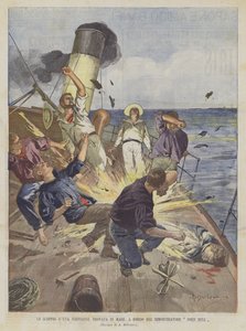 De Ontploffing van een Torpedo Gevonden in Zee, aan Boord van de Sleepboot John Bull door Achille Beltrame