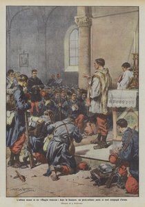 De laatste mis in een Frans dorp, na de dienst spreekt een priester-soldaat tot zijn kameraden door Achille Beltrame