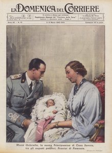 Maria Gabriella, de nieuwe Prinses van het Huis van Savoye, tussen haar verheven ouders, Prinsen van Piemonte