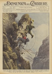 Terwijl twee alpinisten de oostelijke wand van de Monte Civetta in de Dolomieten beklommen, viel de rots door Achille Beltrame