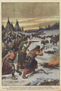 Terwijl hun mannen op jacht waren, werden de vrouwen van een Indiaanse stam in Ontario (Canada) ? door Achille Beltrame