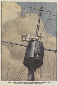Terwijl de vijand zich verbergt of hinderlagen legt, varen de Italiaanse schepen vrij over de zeeën door Achille Beltrame