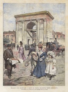 Het verdwijnende Milaan, de onlangs gesloopte Porta Magenta-boog door Achille Beltrame