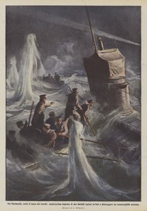 In de Dardanellen, onder het vuur van de Turken, een zeer gedurfde onderneming van twee Britse boten gestuurd