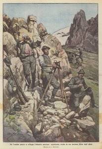 In Trentino tijdens het Oostenrijkse offensief, optische signalen vanuit een door de alpini verdedigde positie door Achille Beltrame