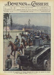 Ter gelegenheid van de verjaardag van Victor Emanuel III, inspecteerde de Duce de strijdkrachten van Rome door Achille Beltrame