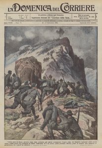 In de Fassa-regio (Avisio), na hevige strijd, bezetten de alpini de ruige top van de Cauriol door Achille Beltrame