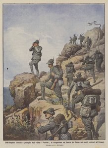 Op het Cyrenaïsche plateau, verkenningspatrouilles van de Vestone-alpini op de flanken van Derna door Achille Beltrame