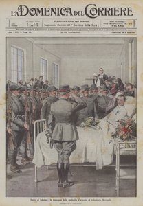 Eer aan de dapperen, de uitreiking van de zilveren medaille aan vrijwilliger Meregalli door Achille Beltrame
