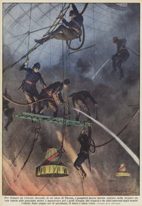 Om een hevige brand in een circus in Wenen te blussen, moesten de brandweerlieden naar binnen... door Achille Beltrame