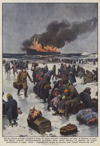 Door een hevige brand aan boord van de Sovjet-stoomboot Sakhalin in de Zee van Ochotsk door Achille Beltrame