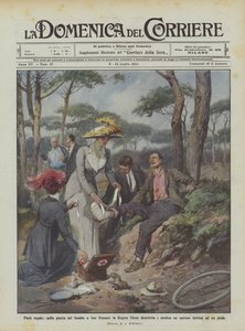Koninklijke barmhartigheid, koningin Elena desinfecteert en verzorgt een arbeider in het Gombo-dennenbos in San Rossore door Achille Beltrame
