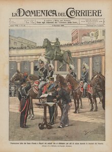Prijsuitreiking door de hertog van Aosta in Napels aan soldaten die zich onderscheidden door daden van moed ? door Achille Beltrame