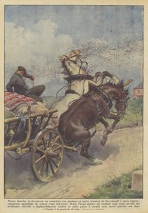 Bij Stendal, in Duitsland, werd een boer die een door twee paarden getrokken wagen bestuurde...