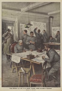 Voor de actie, de kantoren van een legercommando terwijl een operatie wordt voorbereid